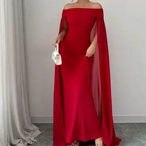 ​Cape Sleeves Bodycon dress sabrina mermaid lengan menjuntai bahan sifon