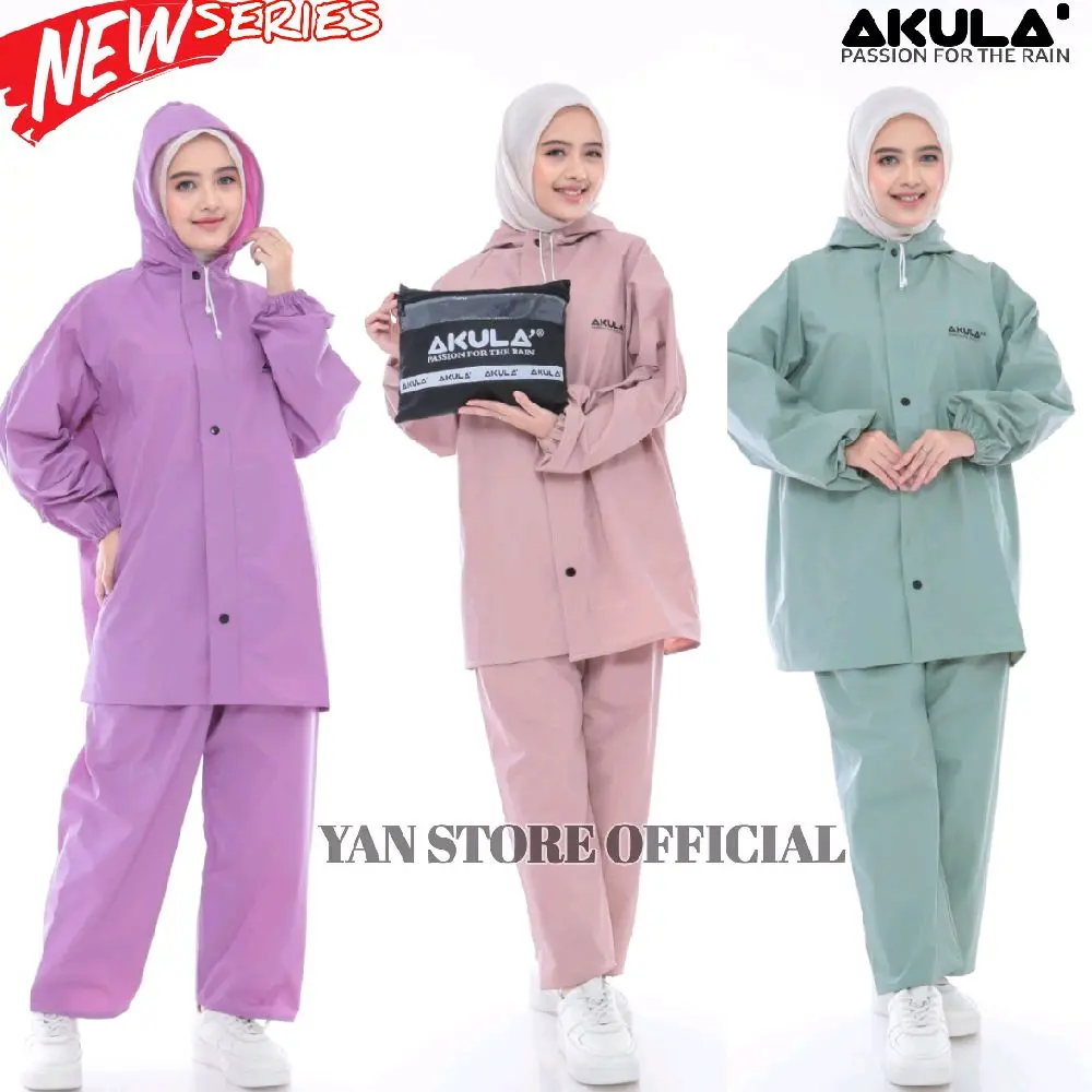 AKULA Jas Hujan Pria Wanita Setelan Dewasa Bahan PVC 0,25 Tebal Lentur Anti Rembes