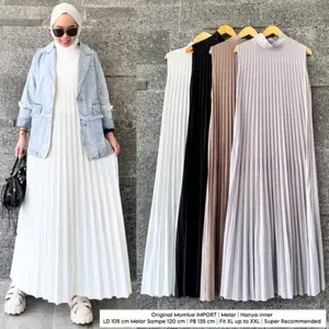 Dress Inner Plisket Tanpa Lengan Hyget Premium Maxi Casual Panjang Muslim -  Gamis Pesta  wanita nyaman di pakai