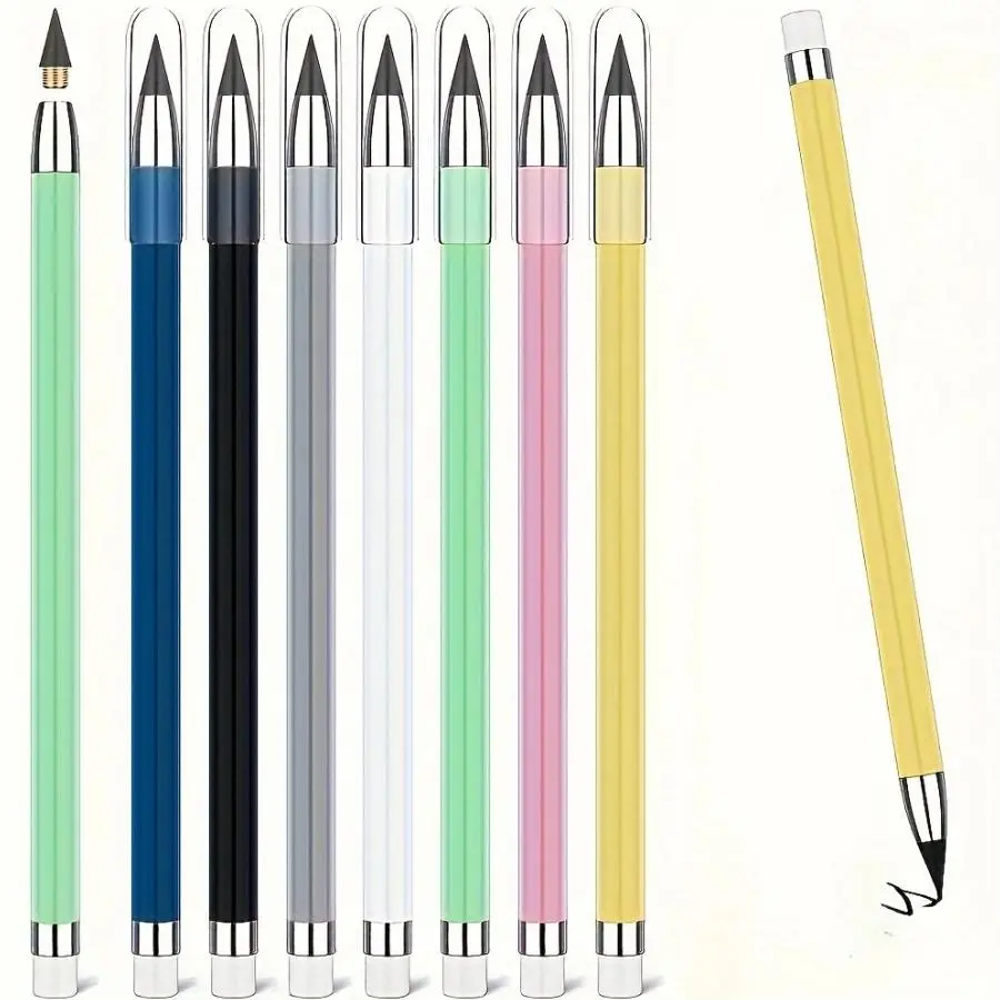 Infinity Pencil with Eraser, 7 Counts Reusable Inkless Everlasting Pencil, Writing Drawing Pencil for Home Office School