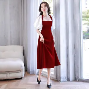 961 midi dress merah wanita kekinian korean style princess dress tanpa lengan press body dress pantai pesta plus size