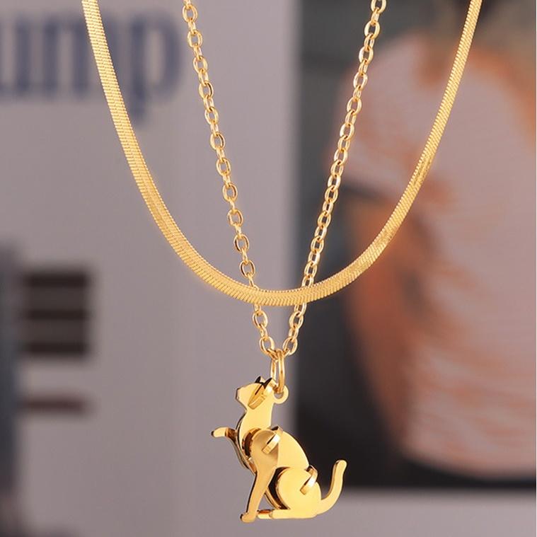 Robot Dog Cat Charm Necklace 18K Gold Plated Pendant Necklace for Women Fashion Jewelry Gifts Dainty Chain Necklace 7