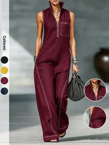 Mono para mujer sin mangas con cuello alto y ajuste holgado, pieza única de verano con bloques de color, ropa casual cómoda para mujer