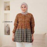 Gambar GROGOLAN Blouse Batik Wanita Lengan Panjang Atasan Batik Kerja Zena - Zena, M dari Grogolan Official Kota Pekalongan 3 Tokopedia