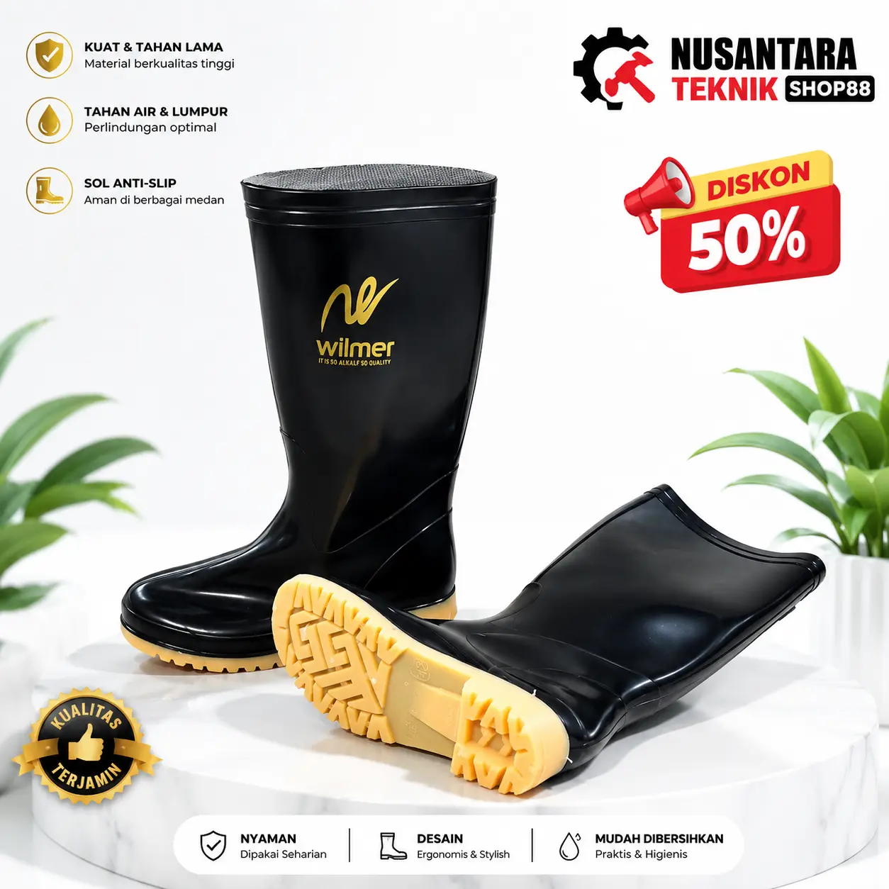 Sepatu boots hitam karet proyek / Sepatu Proyek / Sepatu Boot Karet / Safety Boot HPP / sepatu boot panjang