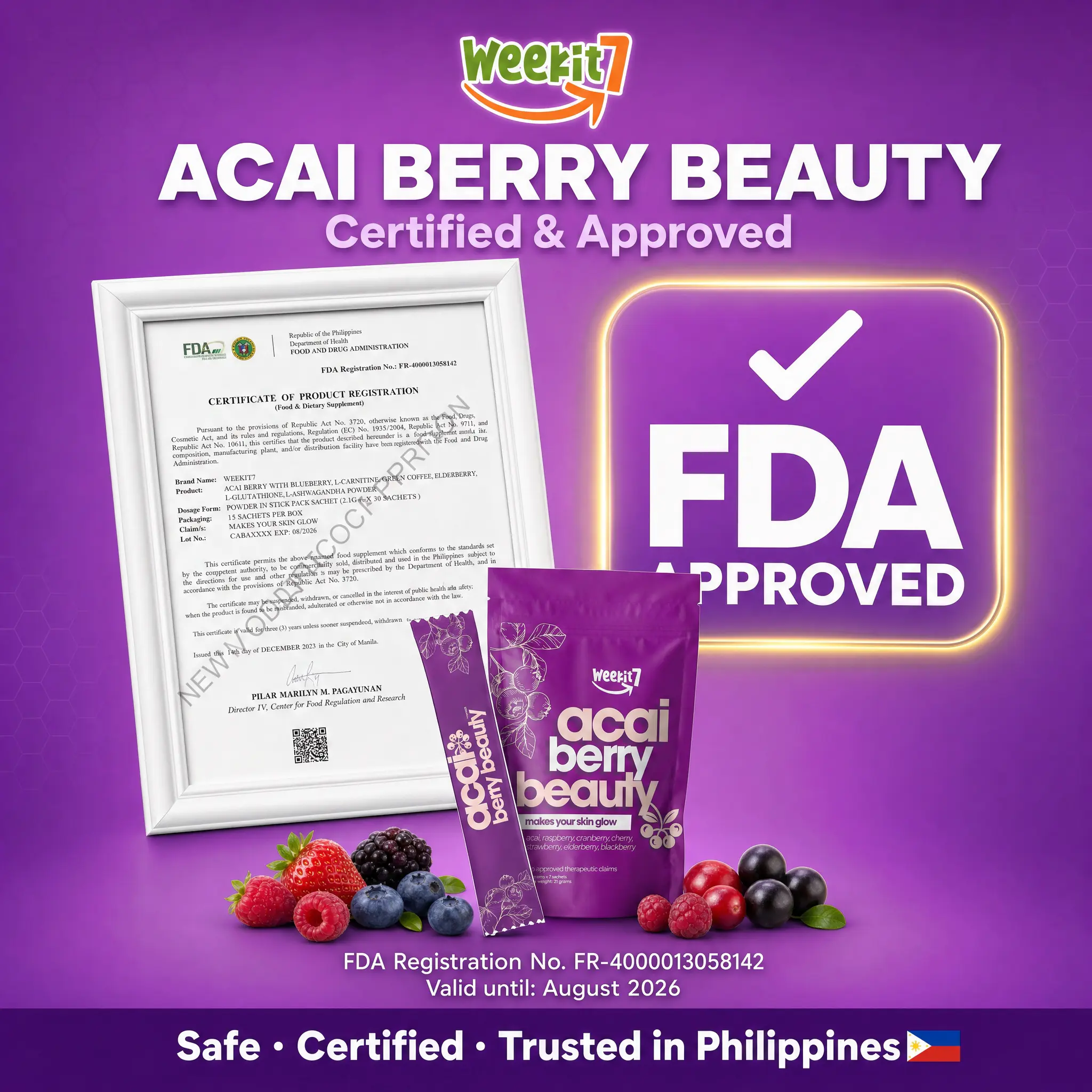 FDA ApprovedWeekit7 Acai Berry Powder | Natural Mixed Berry Powder (Pack of 7) | Organic FDA ApprovedWeekit7 Acai Berry Powder | Natural Mixed Berry Powder (Pack of 7) | Organic