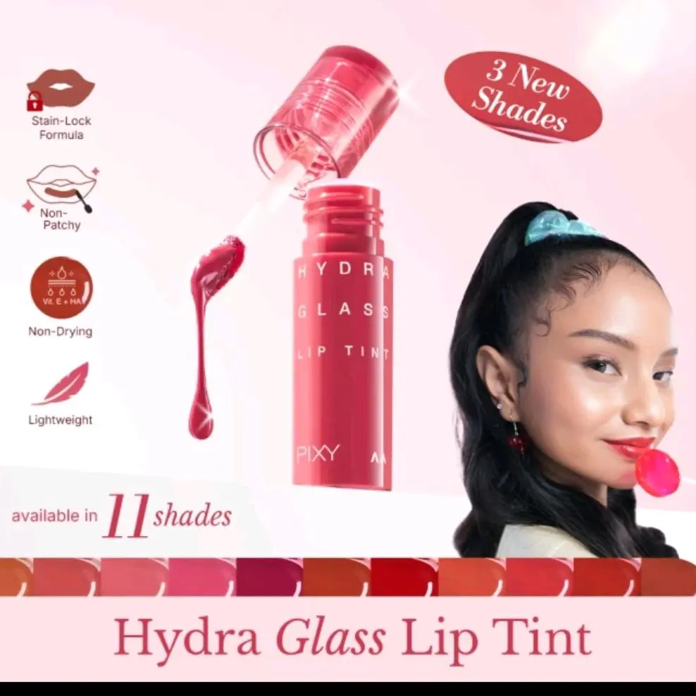 PIXY Hydra Glass Lip Tint - Tampilan Bibir Glossy dan Staining Tahan Lama - Berry, Lipstick, Gradasi, Kering, Lipcream, Lasting,Ombre, Cherry Liptint