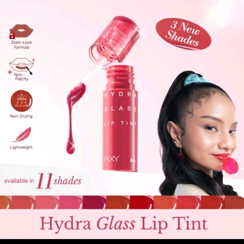 PIXY Hydra Glass Lip Tint - Tampilan Bibir Glossy dan Staining Tahan Lama - Berry, Lipstick, Gradasi, Kering, Lipcream, Lasting,Ombre, Cherry Liptint 1