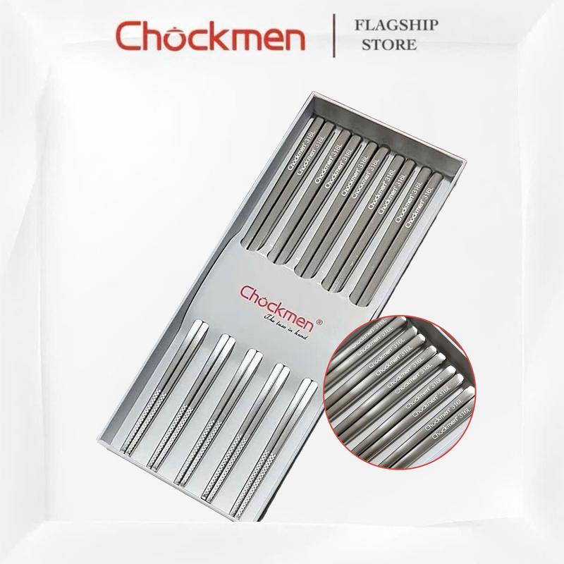 [RẺ VÔ ĐỊCH] Đũa CHOCKMEN Inox 18/10 Set 10 Đôi Thiết Kế Vân Chống Trơn Trượt Không Mốc An Toàn Cho Sức Khoẻ