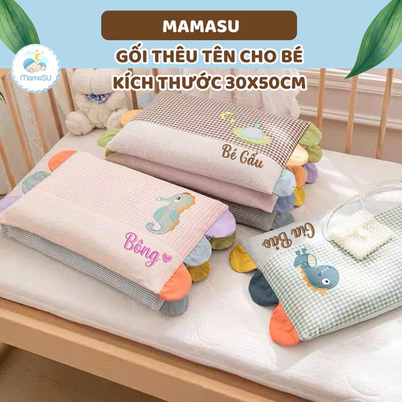   THÊU TÊN  Gối Nằm Cotton Thêu Tên Theo Yêu Cầu Cho Bé Kích Thước 50x30cm Gối Cầu Vồng Cho Bé Đi Học Thoáng Mát 