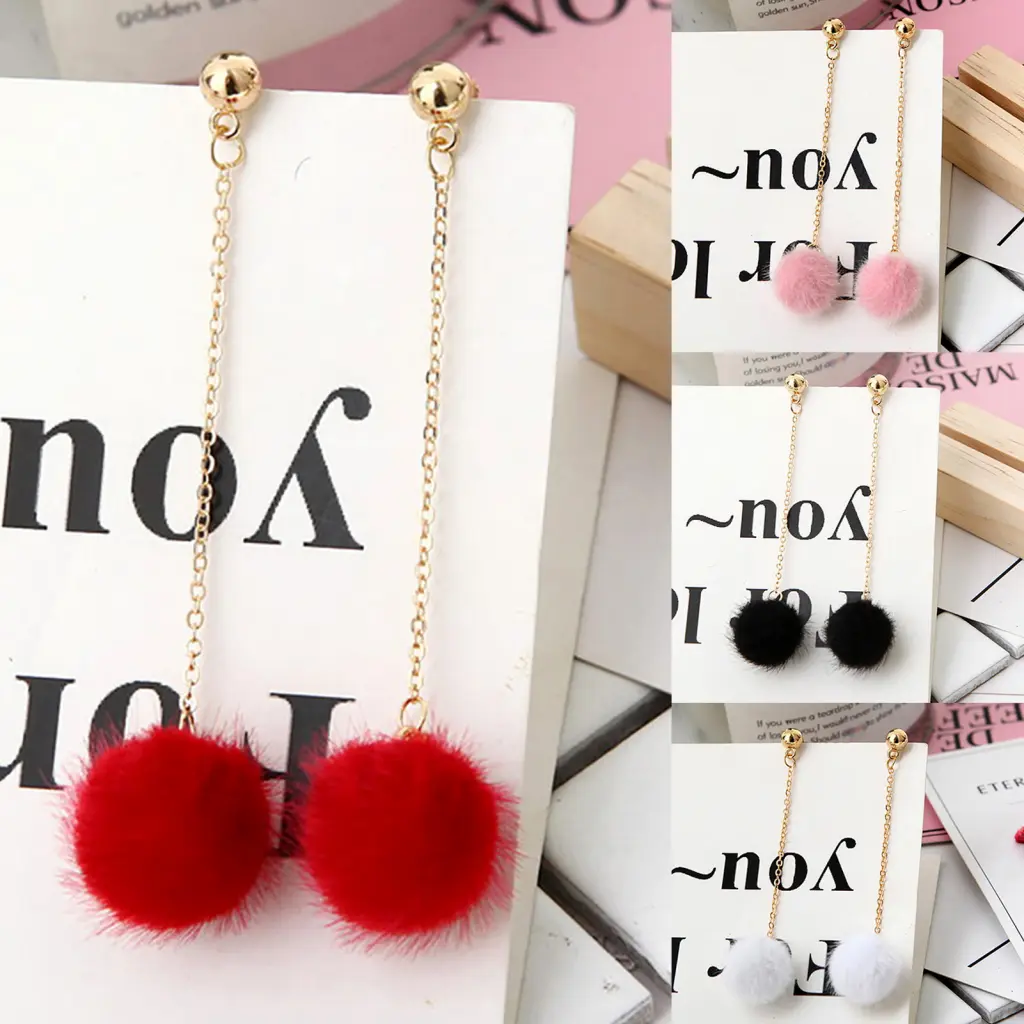 [ZS】 1 Pair Long Earrings Simple Long Earrings Alloy Cute Fluffy Ball Dangle Earrings Dangle Simple Fluffy Ball Long Dangle Earrings for Cocktail Fluffy Ball