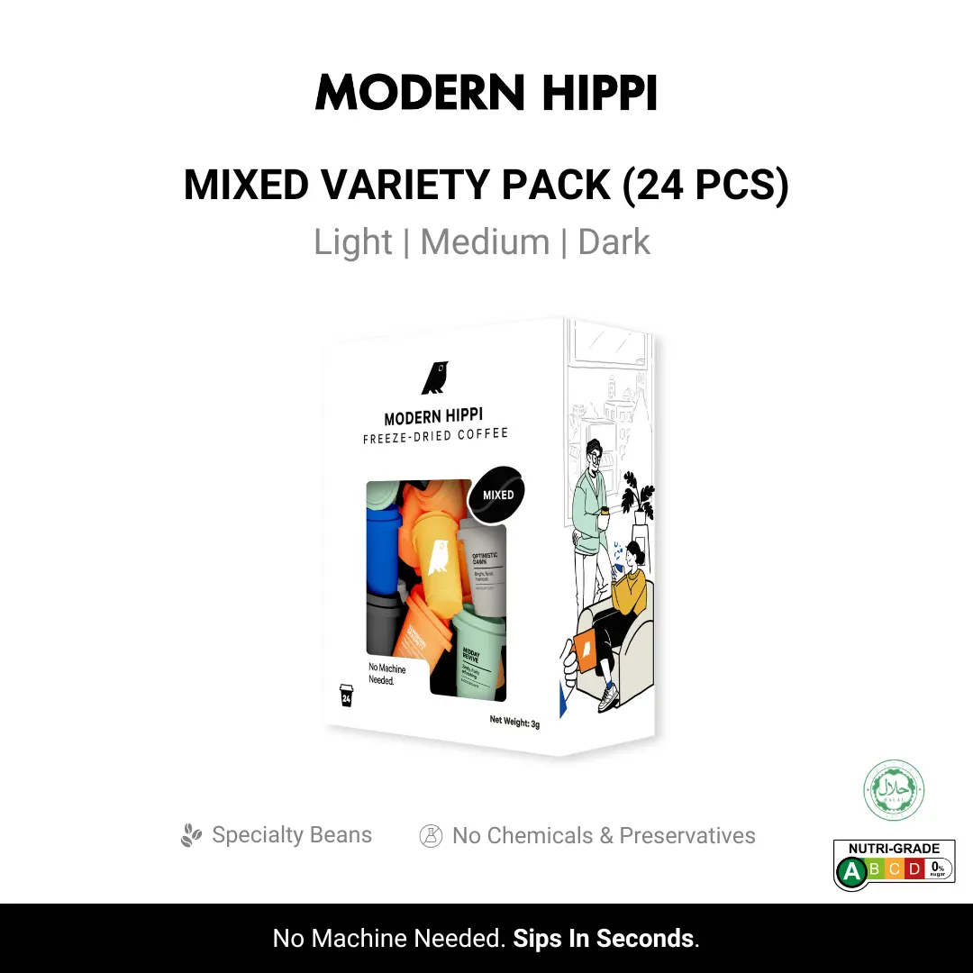 Modern Hippi Coffee Mixed Variety Pack (3g x 24) | Freeze-Dried Coffee | Specialty Beans | No Machine Needed | Instant| Powder