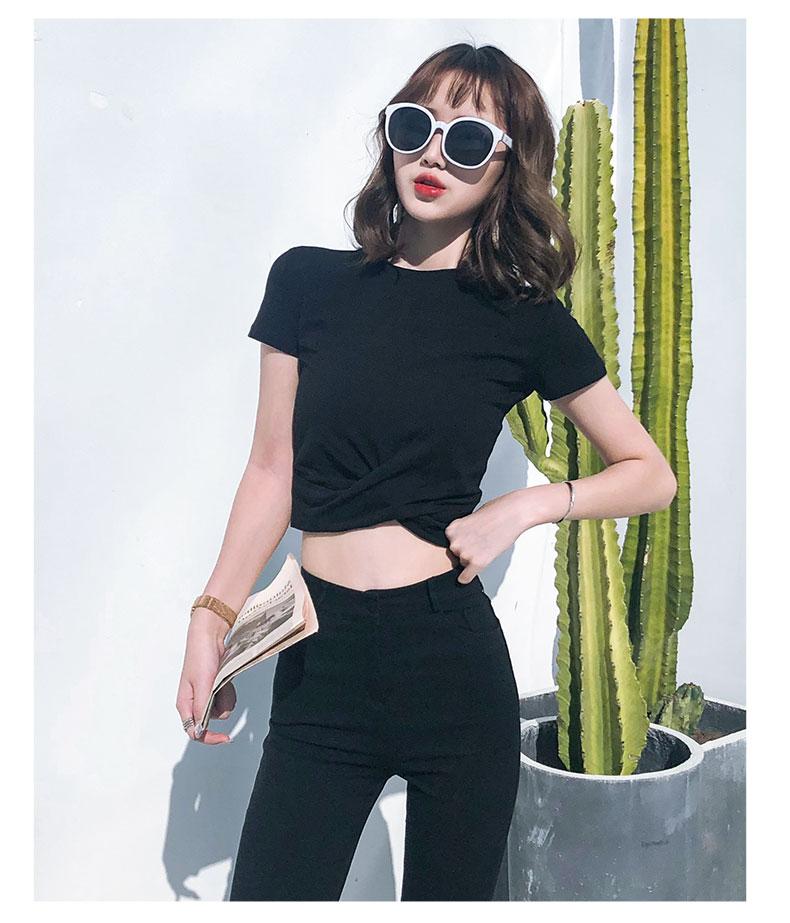 Product Introduction of Black T-shirt women's short sleeves, short high waist, with high net celebrity, small summer dress, crop top, INS super hot 10