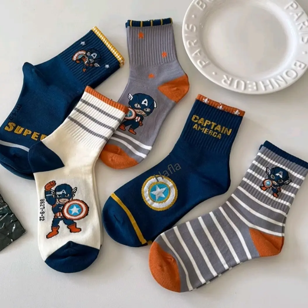 6 Pasang Kaos Kaki Anak Laki-Laki TK SD Cowok Motif Superhiro Fashion