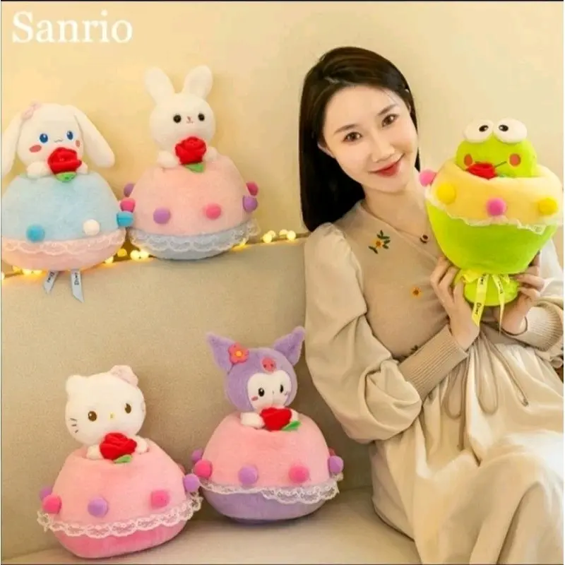 Boneka Buket Kuromi Cinnamonrol Hellokity Keroppi-Buket bunga sanrio