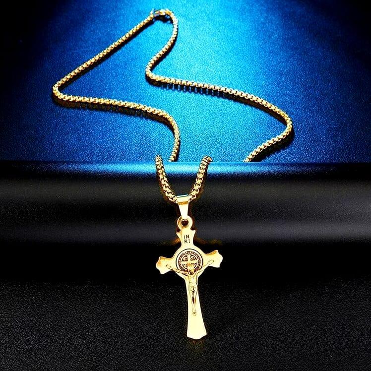 Kalung Salib Katolik St Santo Benediktus Titanium Kalung Doa Perlindungan Kedamaian Aksesoris Elegan 4