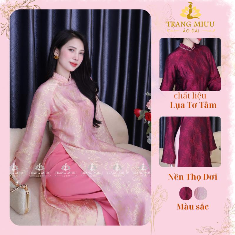   BST TẾT 2026   Áo Dài Cách Tân Lụa Tơ Tằm Nha Xá Dáng Suông Hoạ Tiết Thọ Dơi - Áo Dài Trang Miuu 