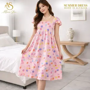 ALFAZZA - Summer Dress Ruffle Babydoll Motif Pendek Wanita Casual Fit Rayon