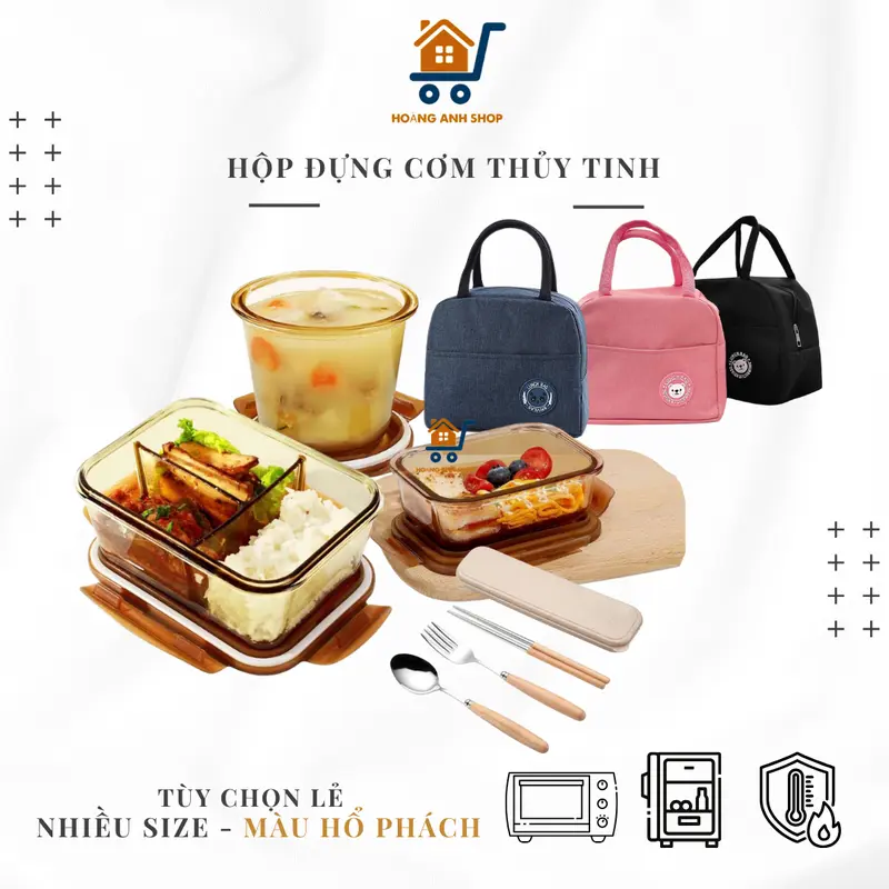 Hộp Thủy Tinh Hổ Phách Nhiều Size, 1-2 Ngăn – Chống Tràn, Chịu Nhiệt, Quay Lò Vi Sóng, Sang Trọng 0