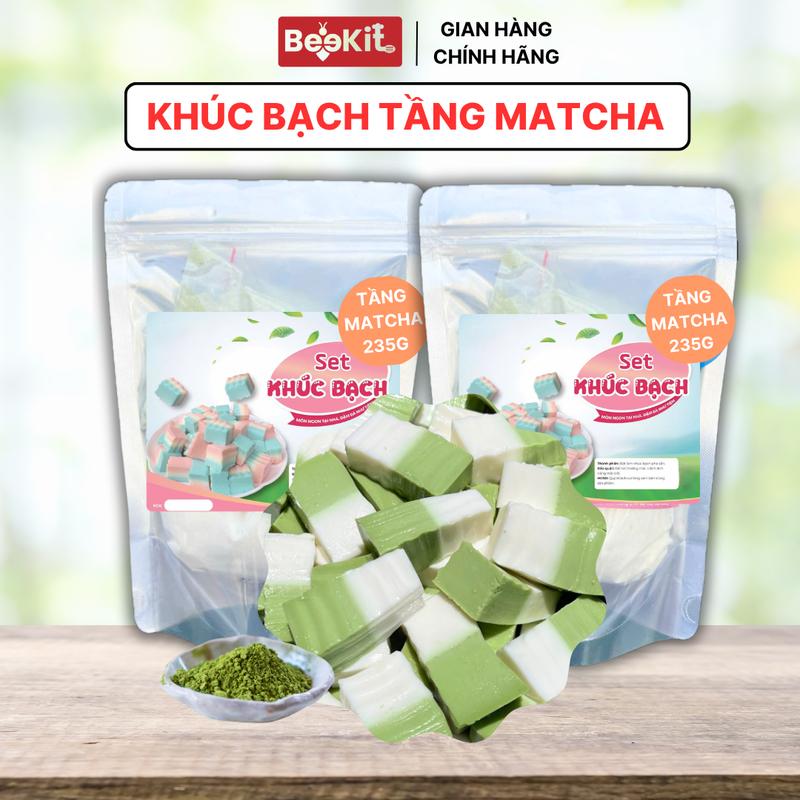 Bột làm Khúc Bạch Tầng MIX 250 Vị (MATCHA+SỮA) - Tiệm của Bee Beekit- Khúc bạch thơm béo Matcha Sữa (gói 250g)g)