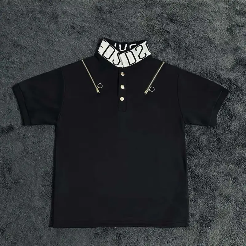 Áo thun polo có khóa cổ dệt chữ dsqq đủ 4 size new hottrend nam nữ unisex menswear