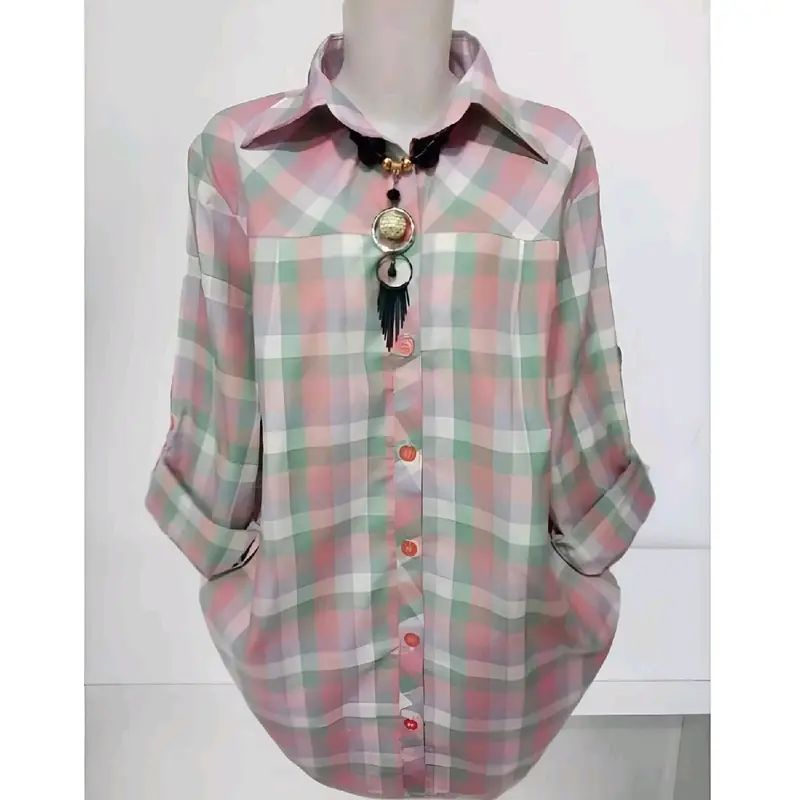 Al dharren tunik jumbo ld 120 muat BB 85 kg blouse kemeja salur garus blus office wanita Baju Atasan Panjang Oversize Motif garis 1