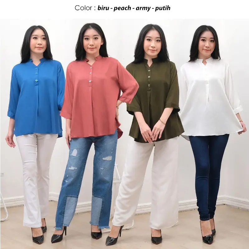 KS-22 Kemeja Atasan Wanita Shanghai Lengan 3/4 LD130 LD120 LD110 LD104 Allsize Rayon Twill Premium Blouse Baju Wanita 0