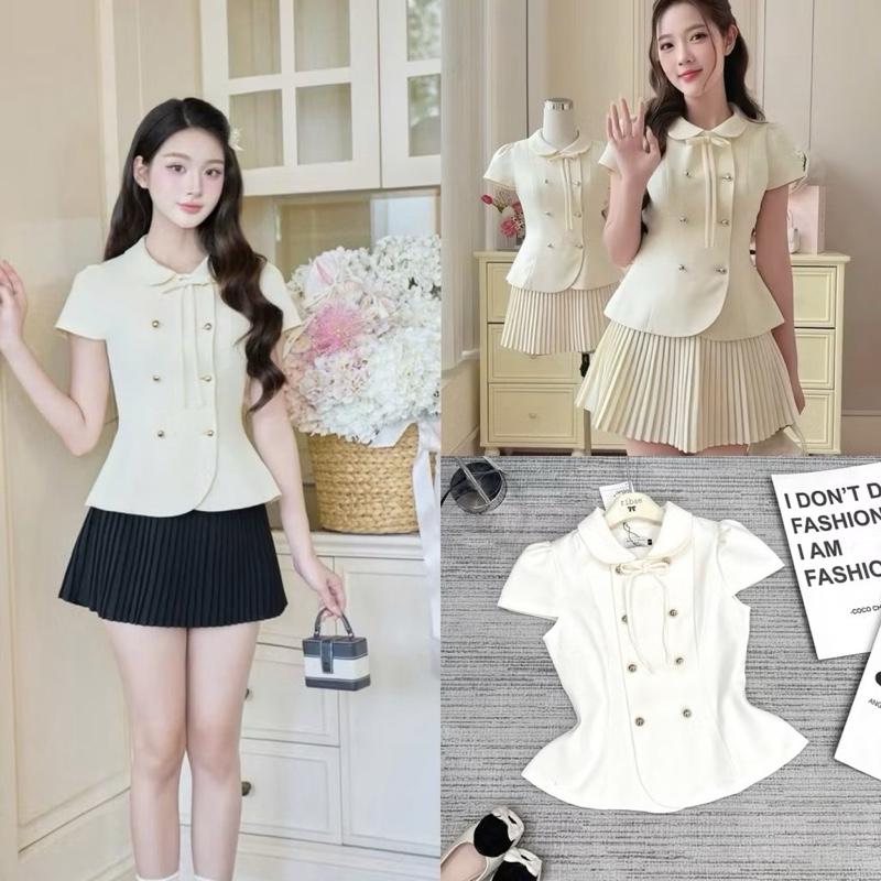 Áo Kiểu Cổ Sen Cột Nơ Tay Hến Cúc Đồng”HICHI TOP” Chiết Li Eo siêu xinh sang diện đi học,đi làm dành cho Nữ