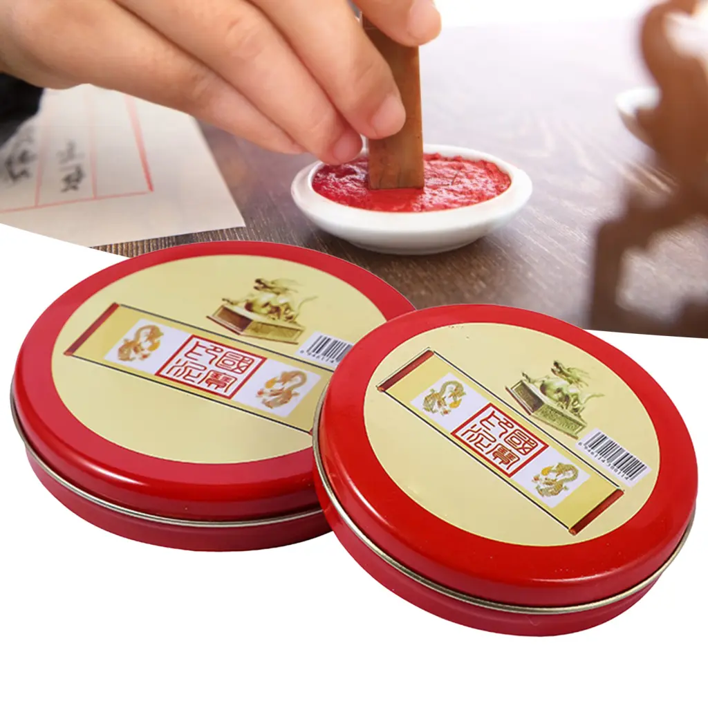scorussel 2 Pcs Craft Ink Pad Convenient Official Ink Pad Round Calligraphy Chinese Yinni Pad Stamp Ink Paste Durable Unique Vermilion Inkpad Seal Painting Red Ink Paste for Living Room Eye-catching
