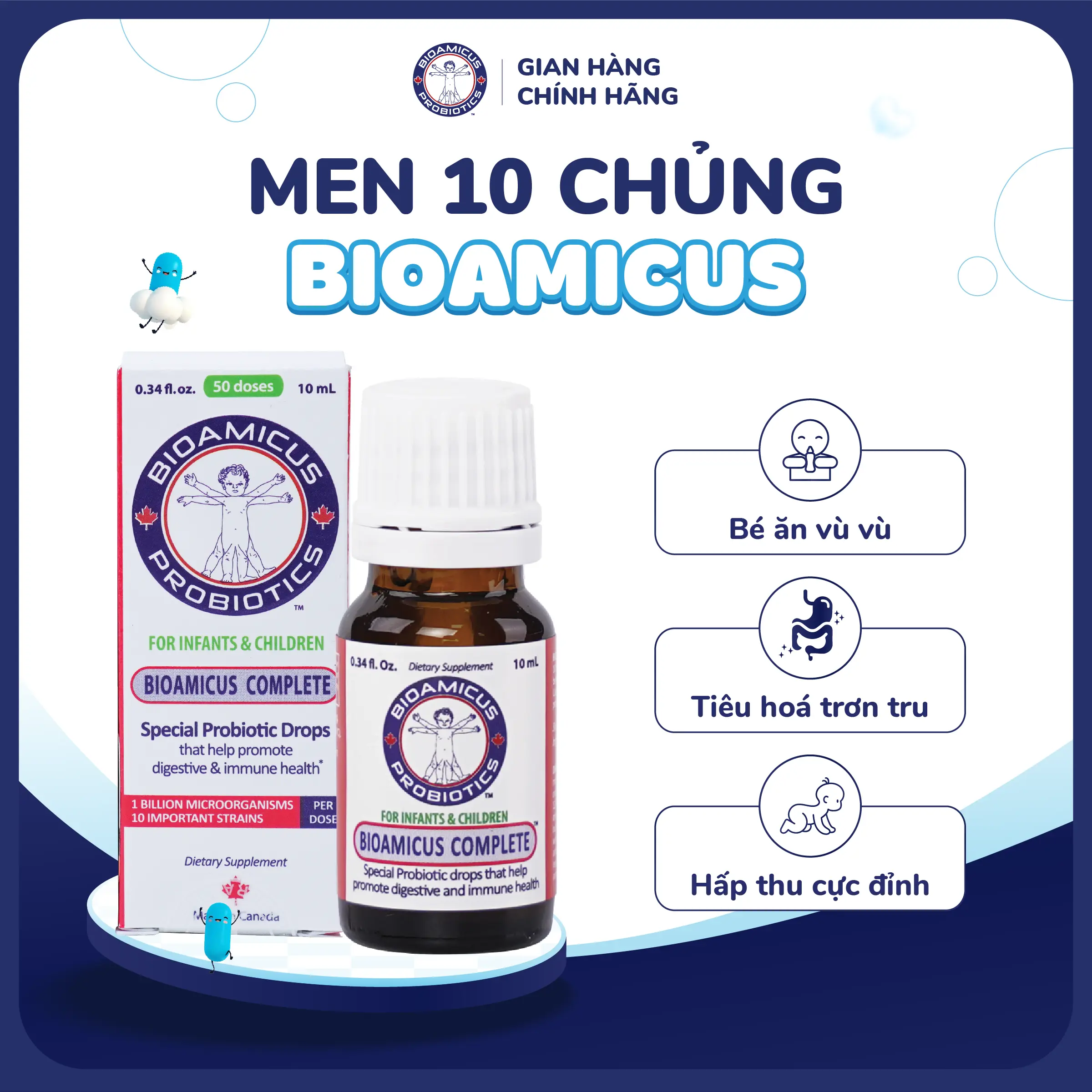 Men 10 Chủng BioAmicus Complete bổ sung lợi khuẩn hỗ trợ cải thiện hệ vi sinh đường ruột - Men Vi Sinh Cho Bé