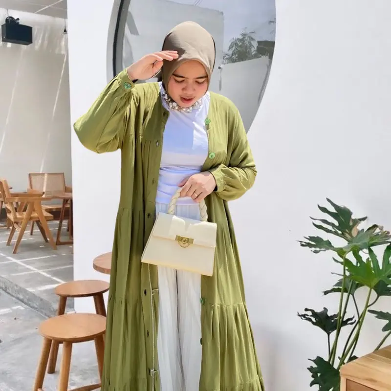 Vena Twil - Gamis Polos - Midi Dress - Dress Polos - Gamis  Murah Gamis Kekinian Liburan Polos Santai Muslim Kancing 3