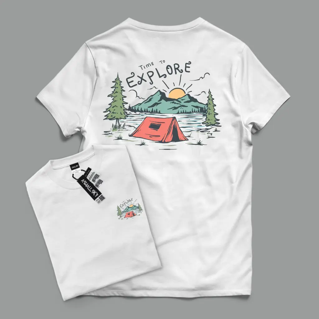 Ashall.sky Kaos Distro Lengan Pendek Kaos Oblong Bahan Katun 30s Tshirt Pria Time To Explore Putih Unisex