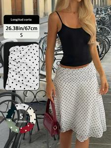 Falda de verano con lunares estilo francés elegante, ligera y fluida, dobladillo con pliegue en la cintura, diseño de media manga irregular, vestido de moda para mujer