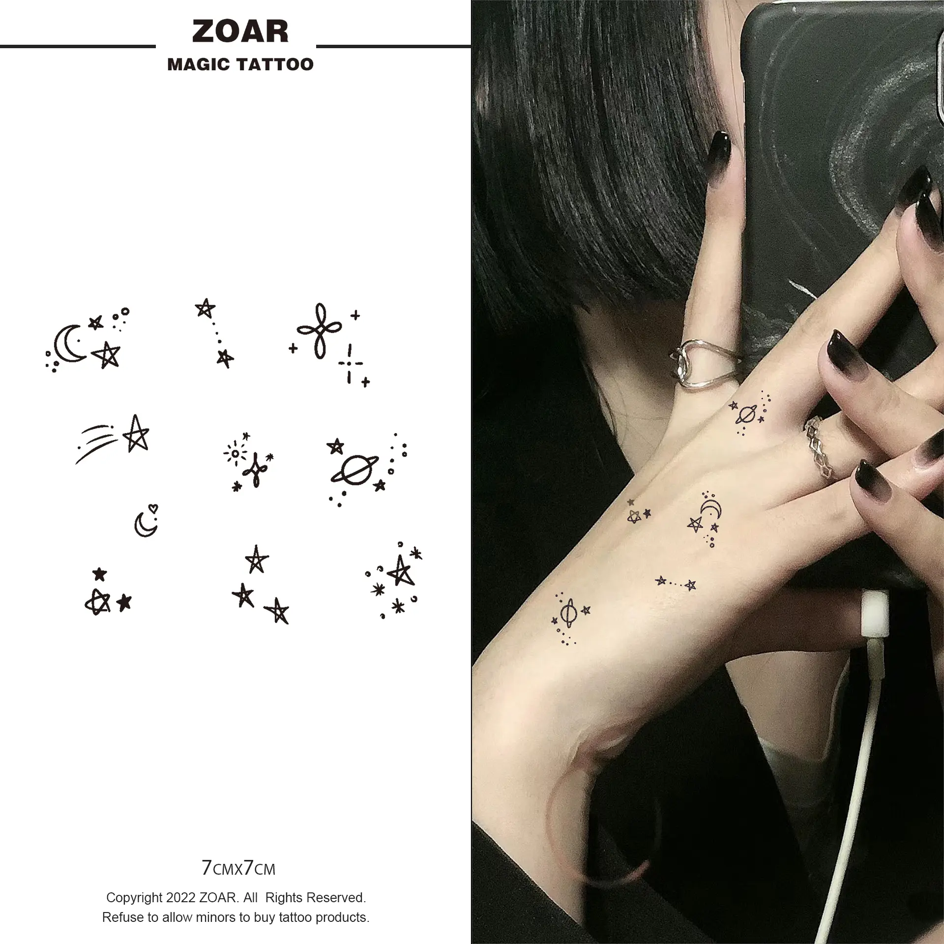 Zoartattoo M-215 stiker tato sementara  【Gambar mini bintang】Tahan lama Tattoo menempel dekorasi seni untuk pria dan wanita