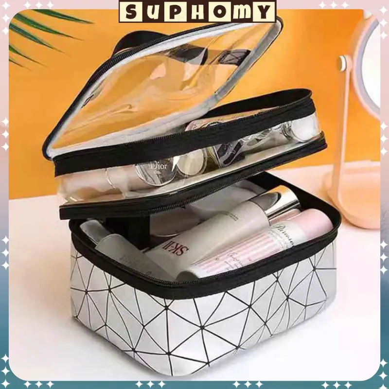 Tas Kosmetik Washbag / Tas Alat MakeUp / Cosmetic Bag Organizer / Tas Make Up Wanita/Tas Kosmetik Anti Air/Tas Kosmetik Travel Transparan /Cosmetic Cube Transparent Clear PVC Toiletries Wash Bag / pola argyle Pouch Kosmetik With Zip