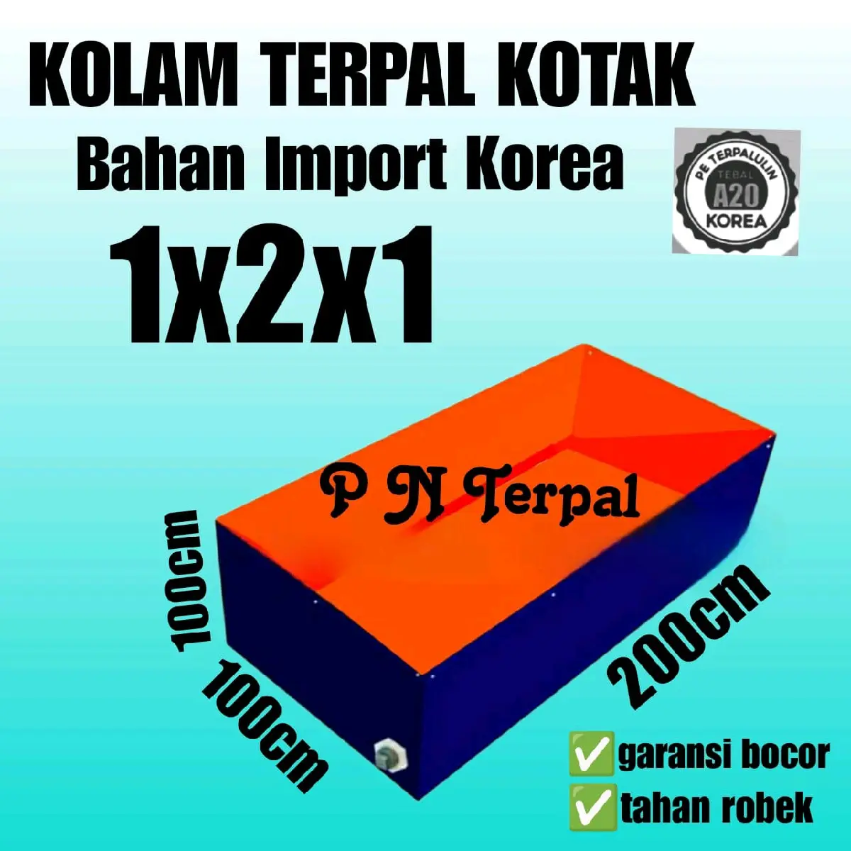 Terpal Kolam Terpal Ikan Kotak A20 2x1x1/1x2x1/200x100x100/100x200x100 Kolam Terpal Bahan Korea Untuk Budidaya Ikan Lele Nila Gurame Gabus Udang Belut Dll