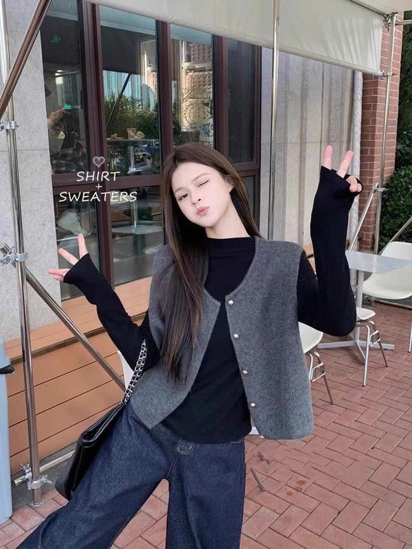 ( Hàng QC Loại 1 )Áo Gile Bán Rời, Áo Len Không Tay Cúc Mạ Đồng Áo Gile Trơn Không Hoạ Tiết Form Suông, Áo Len Dệt Kim Nữ Chất Mềm Mịn Len Dệt Kim Lông Thỏ Cổ Tròn Phong Cách Hàn Quốc Hot Camcloset Nữ Top Women