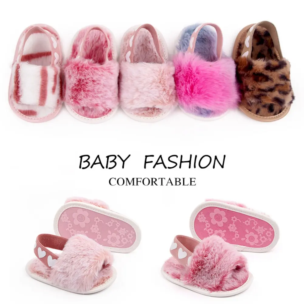 Baby Sandals Shoes Toddler Prewalker Slipper Kasut Bayi, Untuk Kanak-kanak Perempuan Berumur 0-18 Bulan, Selipar Kabur Hangat, Sandal Mewah, Tapak Lembut, Rumah Pangsa Bulu Tiruan, Selipar Prewalker Kanak-kanak Lelaki Shoes Kapas Getah