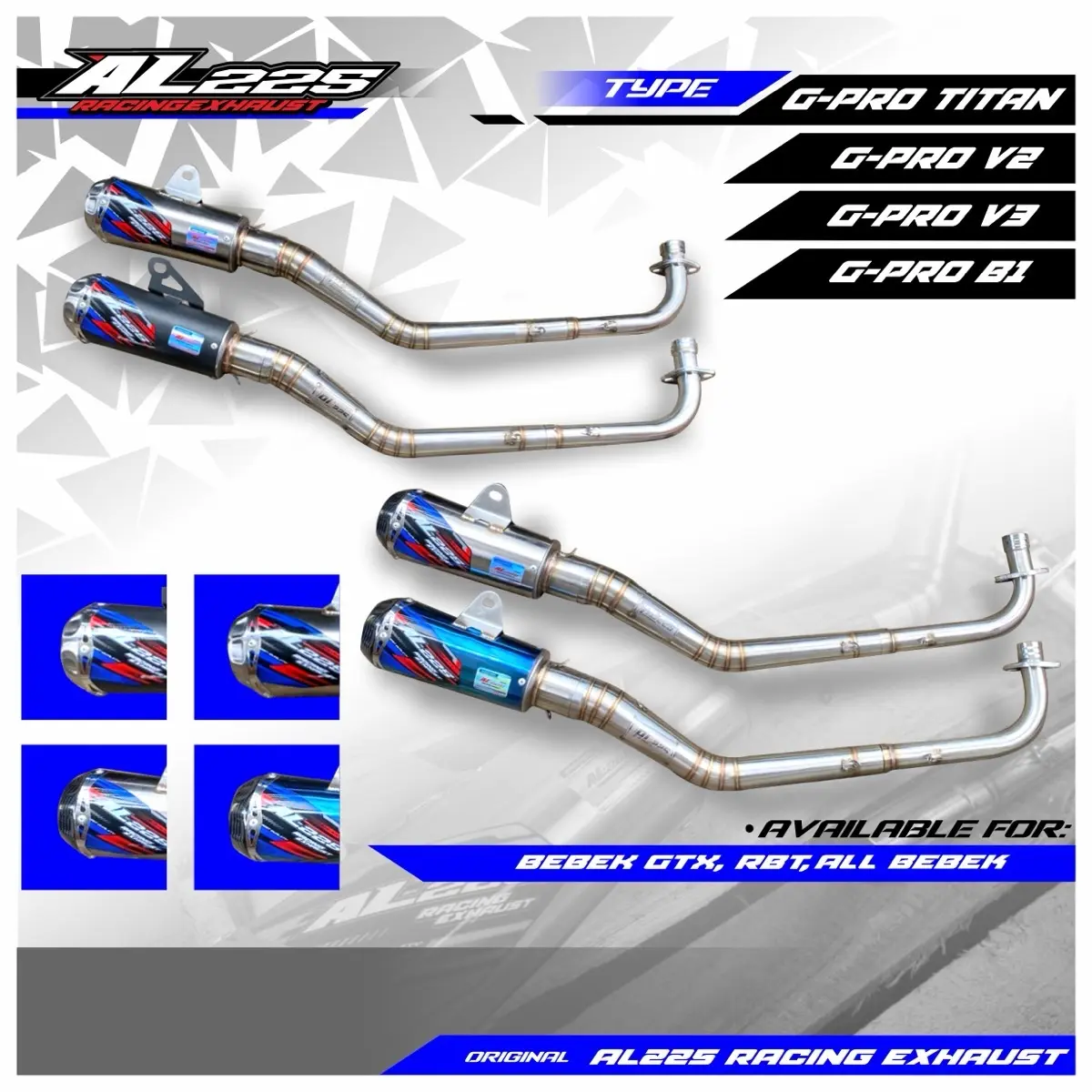 Knalpot Bebek Gtx/Rbt 110-125-130cc Tipe G-pro v2 Original AL225 RACING EXHAUST
