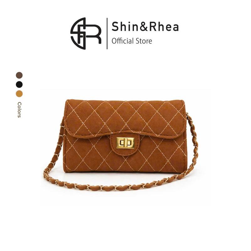 Ví Đeo Chéo Nữ Mini Shin&Rhea Da Lộn  – Khóa Xoay Sang Trọng, Size 18x12 – Đen / Nâu Cafe / Nâu Bò Shin&Rhea203