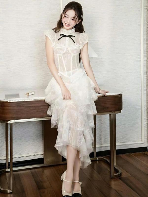 A93B - Set Váy Ren Dáng Dài Mix Áo Croptop - LYNA