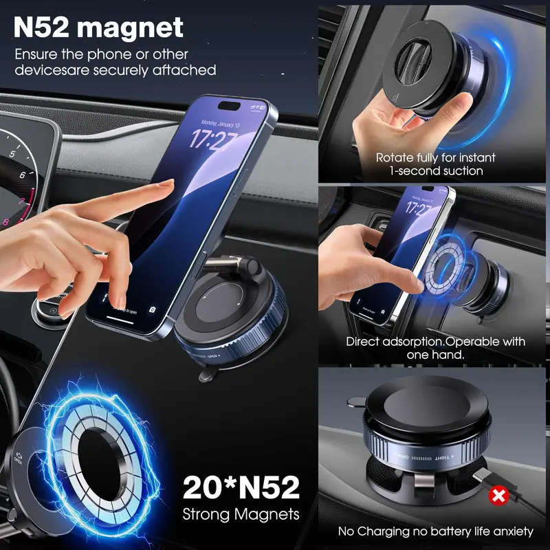 Soporte magnético de succión al aspiradora, Envío de placa magnética anular plegable y retráctil manos libres con ventosa para coche, gimnasio, espejo, superficie lisa, compatible con iPhone Android y todos los teléfonos - Foto 10