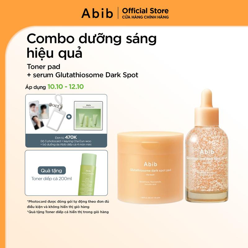 Bộ 2 sản phẩm Abib toner pad và serum dưỡng sáng da Glutathiosome Dark Spot