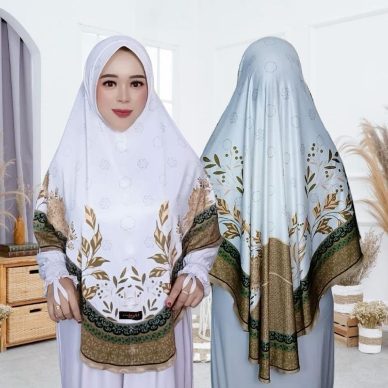 JUMBO - Hijab Bergo Motif Bunga Khaira Printing Terbaru | Jilbab Instan Jersey Premium Hitam Panjang Muslim Kerudung Pad Syari Khimar Segi Empat
