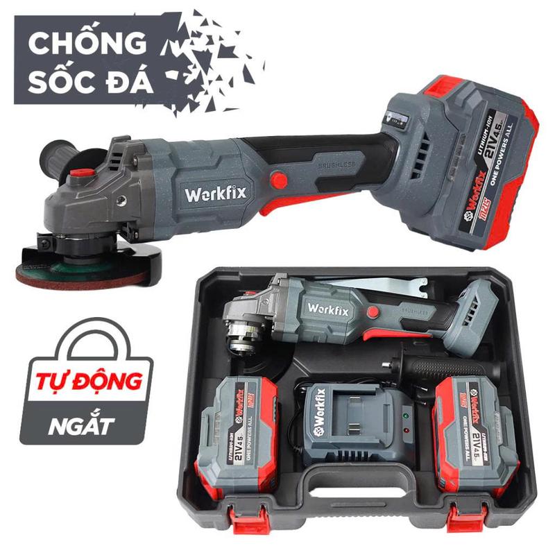 [NEW] Máy Mài Compact 100mm Dùng Pin Workfix - WF-AG100B - Công Tắc Bóp - Brushless Motor - 2 Pin 15 Cell 21V/4.5Ah - Chân Pin Phổ Thông - Tay Cầm Trợ Lực - Lõi Đồng - AG100B  Máy mài thẳng Angle Grinders