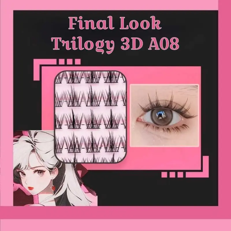 MILAI A08 Trilogy 10 Baris Bulu Mata Palsu  Berkualitas Tinggi + Lem Ekstensi Bulu Mata | Riasan Mata Bulumata Eyelash Pelentik 4