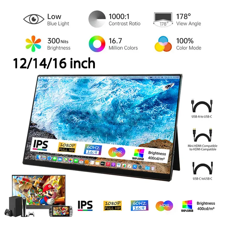 【EXPOSE】Portable Monitor 12/14/16 Inch with Touch Ultra-Thin HDR FHD IPS Display, Dual Speakers, and Multi-Device Connection gift for friend