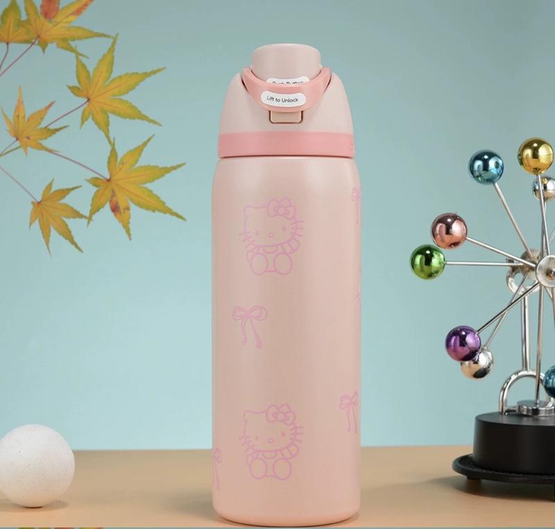 Product Introduction of Pink kitty big bow Okala freesion insulated stainless steel sports water bottle with straw, water bottle drinkware stainless steel thermos cup hot and cold coffee insulated lid straw bottle portable cup sports water bottle Flasks Loop  Mug Tumbler Bottled 13