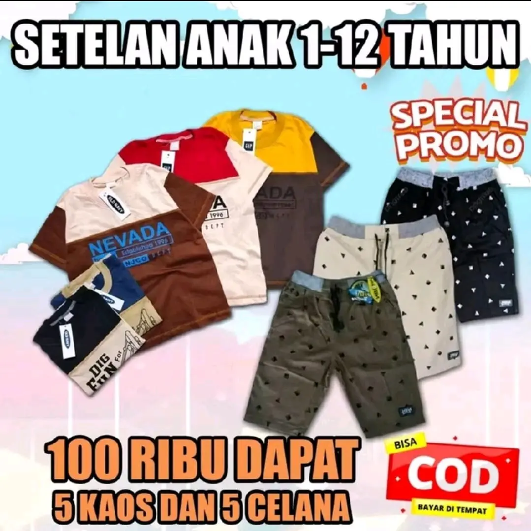 PAKET BAJU STELAN ANAK LAKI-LAKI PEREMPUAN 100Ribu Dapat 5 Pcs Usia 1 - 12 Tahun