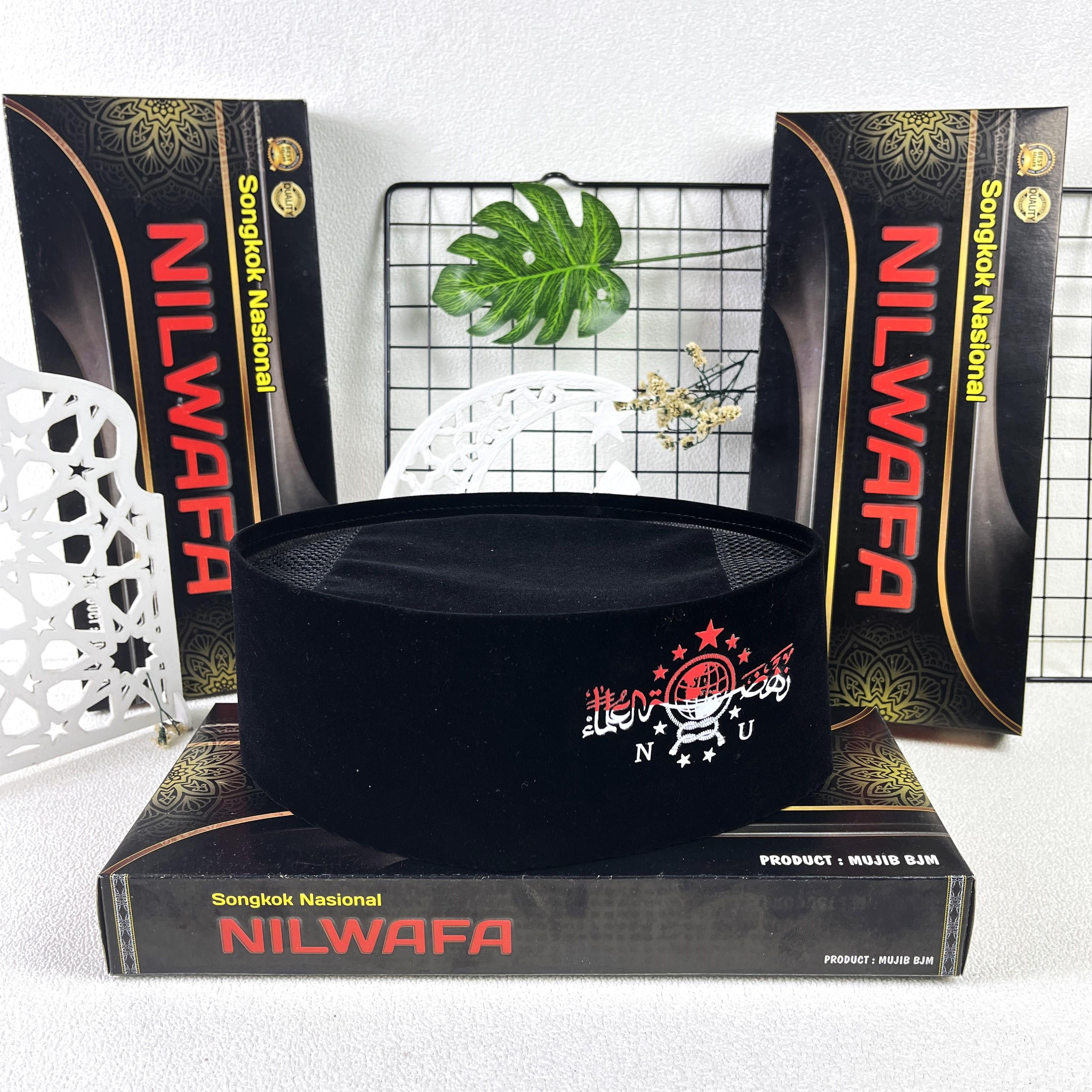 Peci Songkok Kopiah Hitam Motif Logo NU Merah Putih Peci Anak Laki Laki dan Dewasa Berkualitas Tinggi 9 cm Muslim Pria